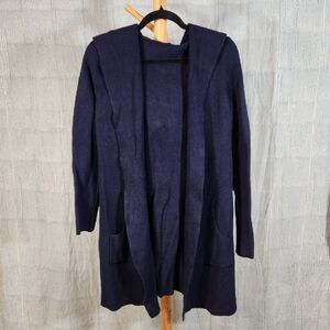 Juoiantang Thick Navy Open Front Hooded Ribbed Knit Sweater Soft Long Sleeve, XL